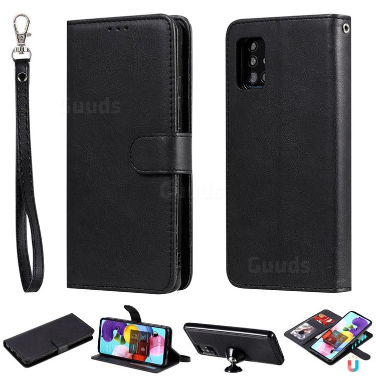 Retro Greek Detachable Magnetic PU Leather Wallet Phone Case for Samsung Galaxy A51 5G - Black