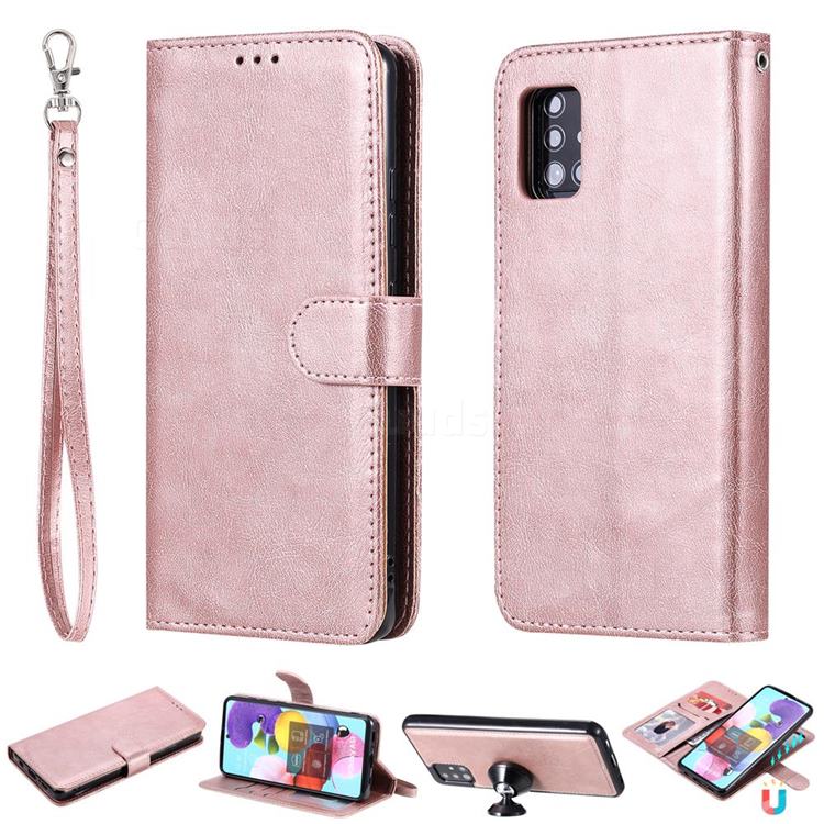 Retro Greek Detachable Magnetic PU Leather Wallet Phone Case for Samsung Galaxy A51 5G - Rose Gold