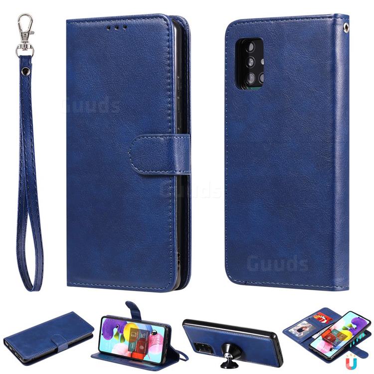 Retro Greek Detachable Magnetic PU Leather Wallet Phone Case for Samsung Galaxy A51 5G - Blue