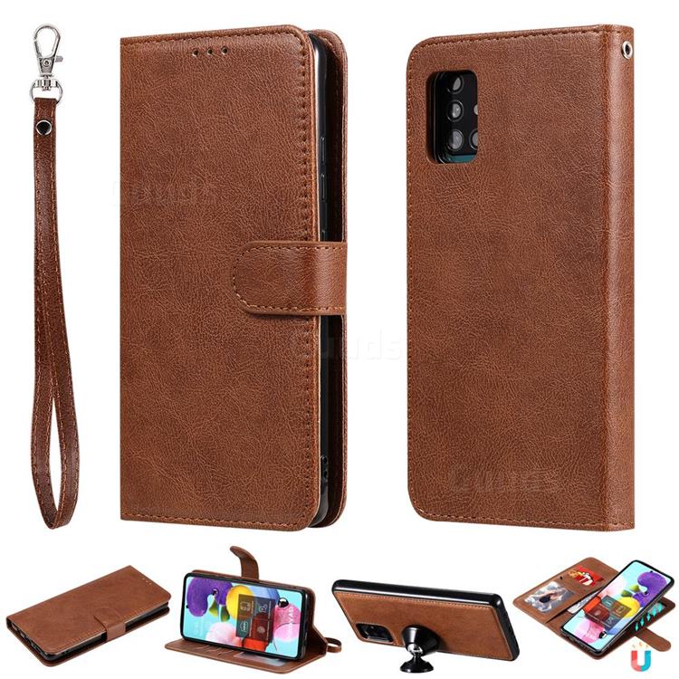 Retro Greek Detachable Magnetic PU Leather Wallet Phone Case for Samsung Galaxy A51 5G - Brown