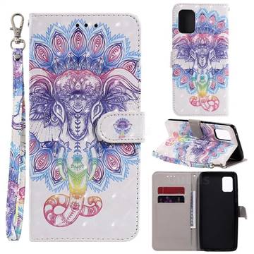 Colorful Elephant 3D Painted Leather Wallet Phone Case for Samsung Galaxy A51 5G