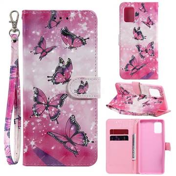 Pink Butterfly 3D Painted Leather Wallet Phone Case for Samsung Galaxy A51 5G