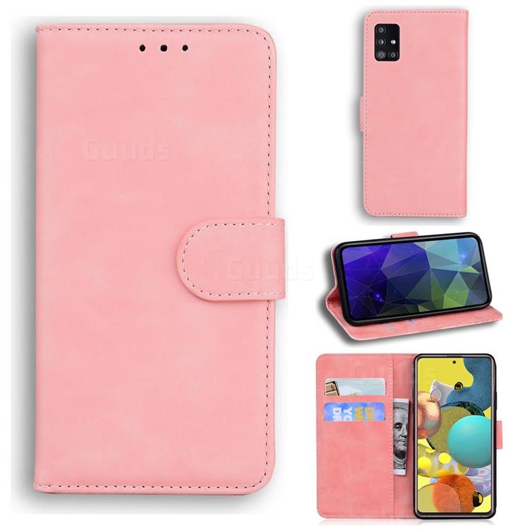 Retro Classic Skin Feel Leather Wallet Phone Case for Samsung Galaxy A51 5G - Pink