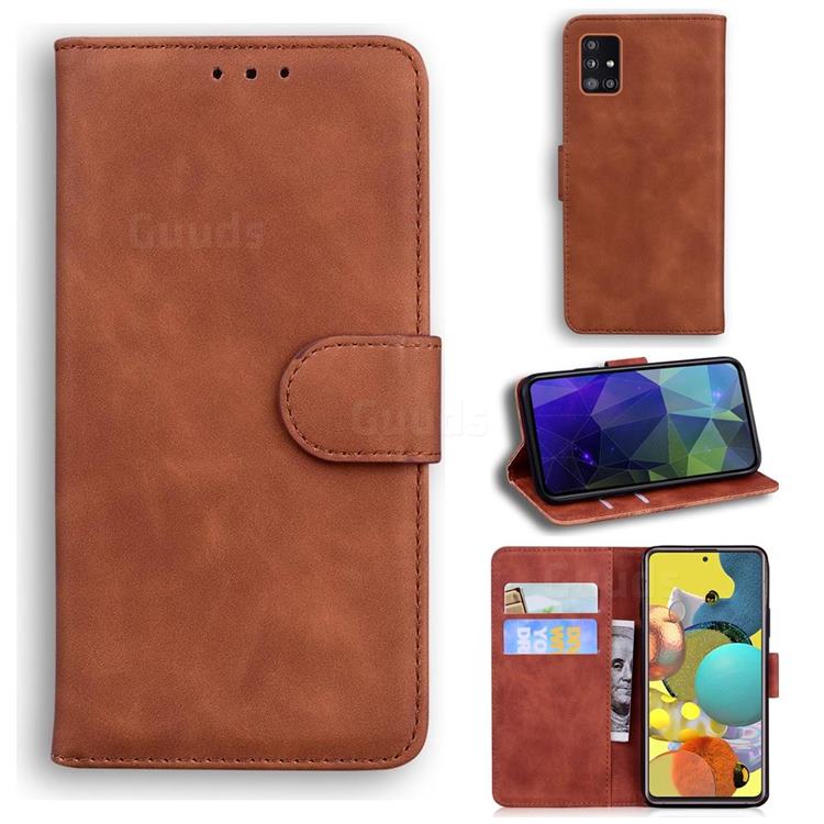 Retro Classic Skin Feel Leather Wallet Phone Case for Samsung Galaxy A51 5G - Brown