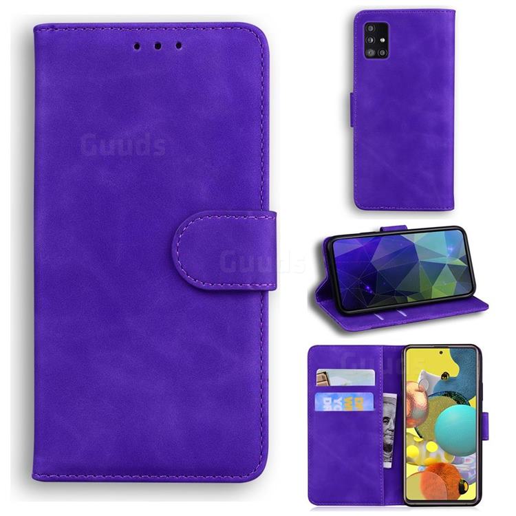 Retro Classic Skin Feel Leather Wallet Phone Case for Samsung Galaxy A51 5G - Purple