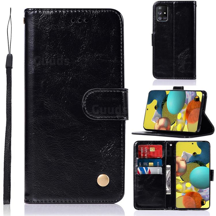 Luxury Retro Leather Wallet Case for Samsung Galaxy A51 5G - Black