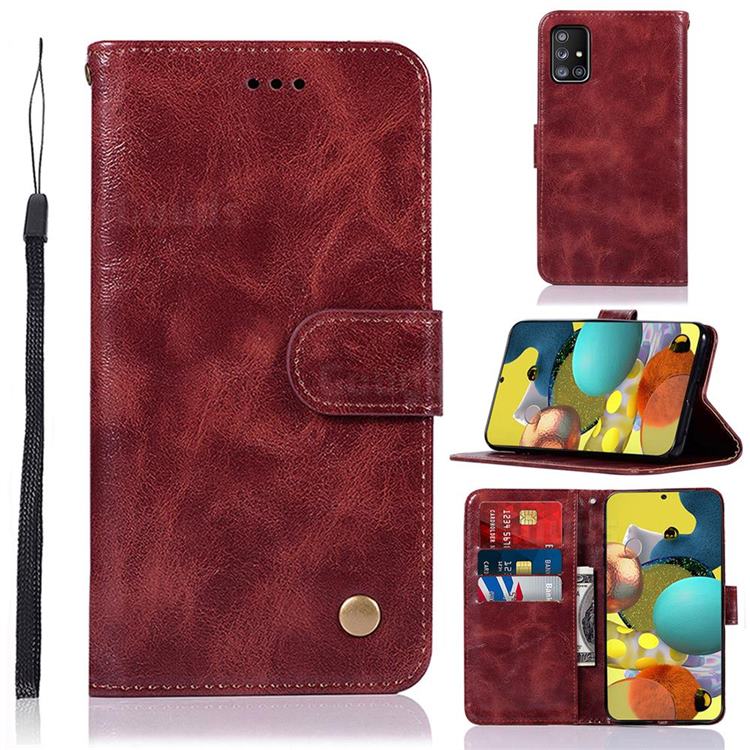 Luxury Retro Leather Wallet Case for Samsung Galaxy A51 5G - Wine Red