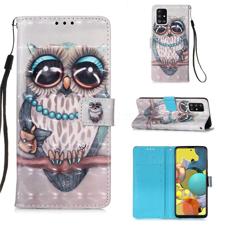 Sweet Gray Owl 3D Painted Leather Wallet Case for Samsung Galaxy A51 5G