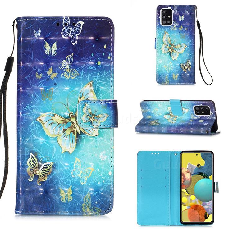 Gold Butterfly 3D Painted Leather Wallet Case for Samsung Galaxy A51 5G