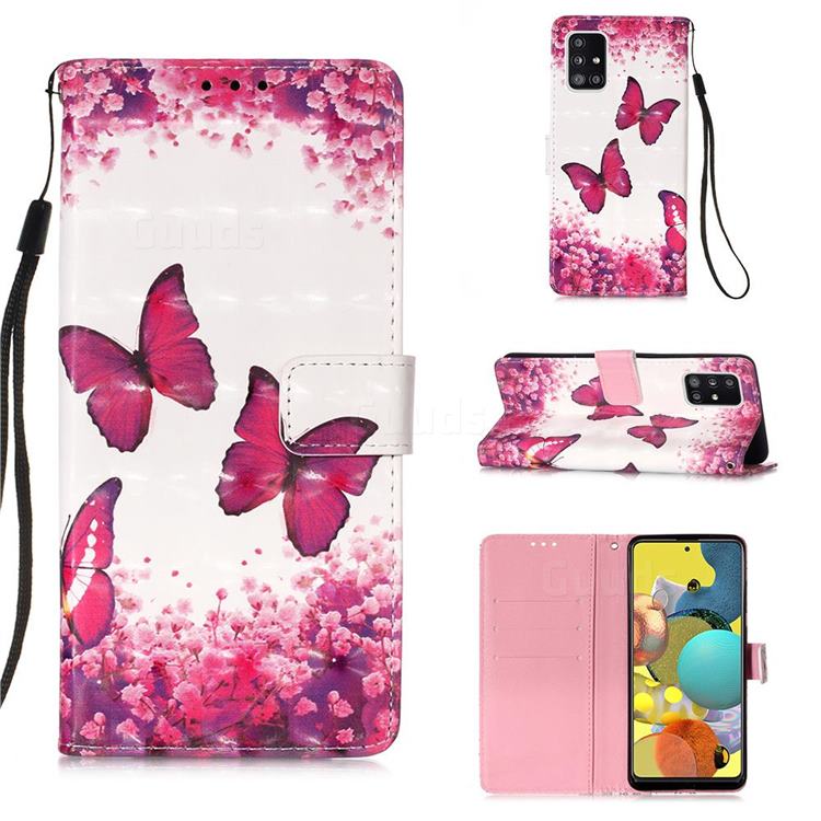 Rose Butterfly 3D Painted Leather Wallet Case for Samsung Galaxy A51 5G