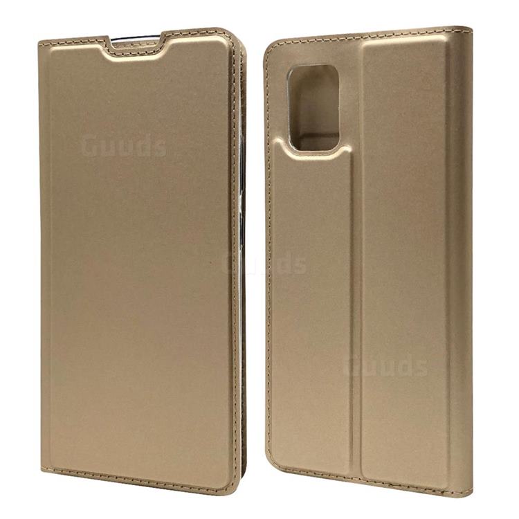 Ultra Slim Card Magnetic Automatic Suction Leather Wallet Case for Samsung Galaxy A51 5G - Champagne