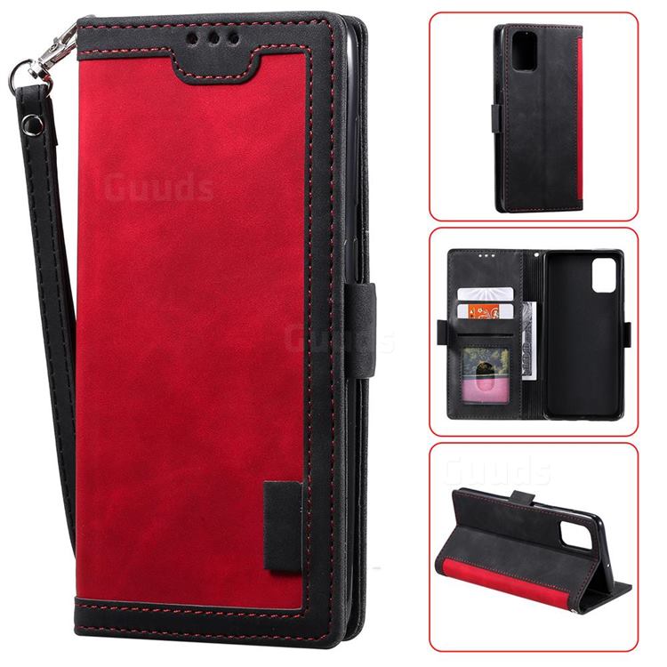 Luxury Retro Stitching Leather Wallet Phone Case for Samsung Galaxy A51 5G - Deep Red