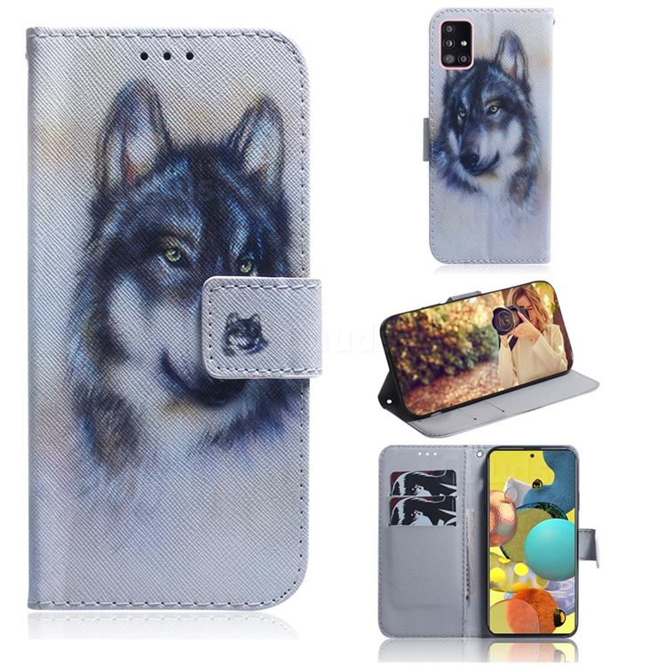 Snow Wolf PU Leather Wallet Case for Samsung Galaxy A51 5G