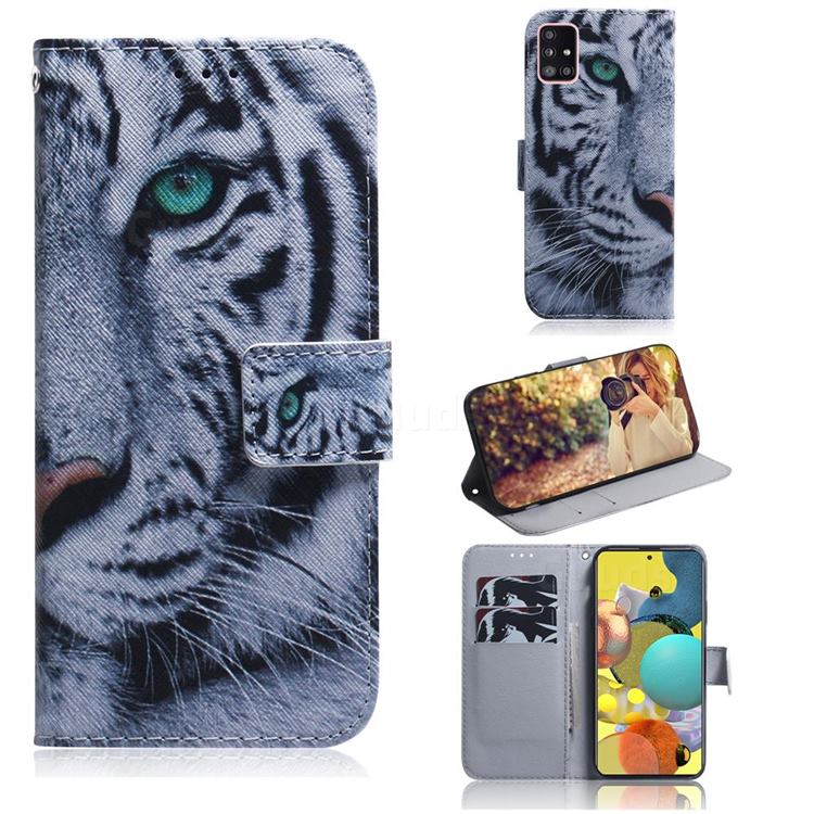 White Tiger PU Leather Wallet Case for Samsung Galaxy A51 5G