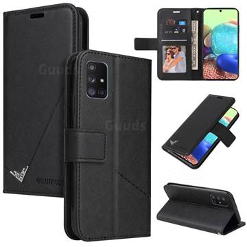 GQ.UTROBE Right Angle Silver Pendant Leather Wallet Phone Case for Samsung Galaxy A51 5G - Black