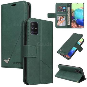 GQ.UTROBE Right Angle Silver Pendant Leather Wallet Phone Case for Samsung Galaxy A51 5G - Green