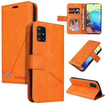 GQ.UTROBE Right Angle Silver Pendant Leather Wallet Phone Case for Samsung Galaxy A51 5G - Orange