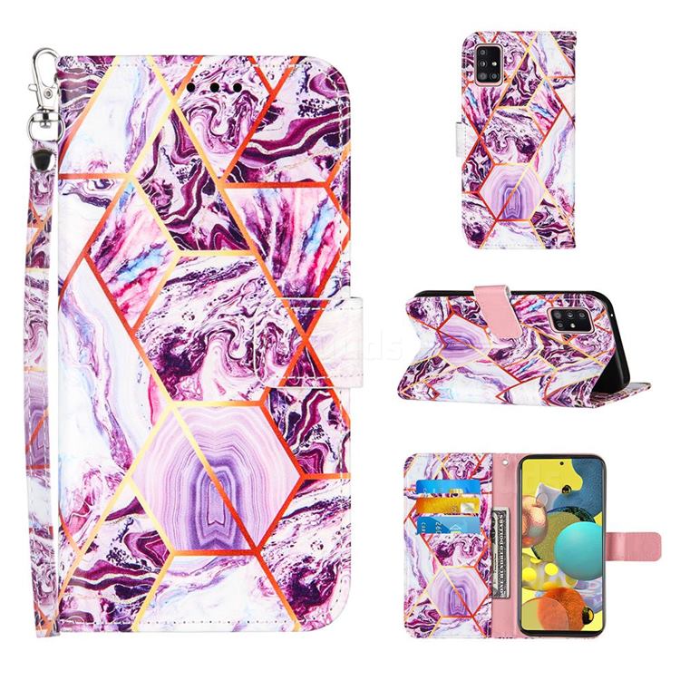 Dream Purple Stitching Color Marble Leather Wallet Case for Samsung Galaxy A51 5G