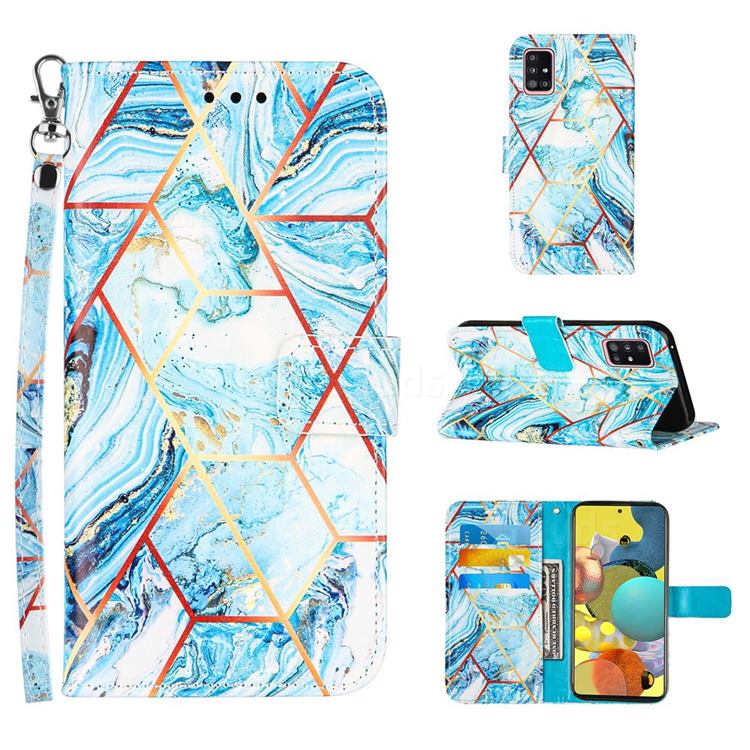Lake Blue Stitching Color Marble Leather Wallet Case for Samsung Galaxy A51 5G