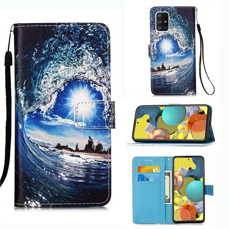 Waves and Sun Matte Leather Wallet Phone Case for Samsung Galaxy A51 5G
