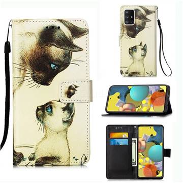 Cat Confrontation Matte Leather Wallet Phone Case for Samsung Galaxy A51 5G
