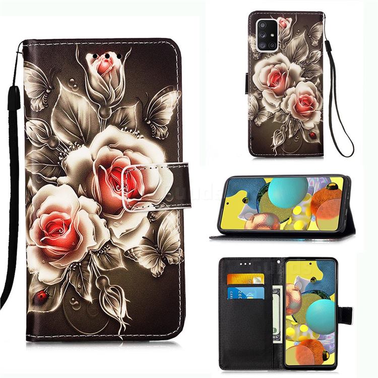 Black Rose Matte Leather Wallet Phone Case for Samsung Galaxy A51 5G