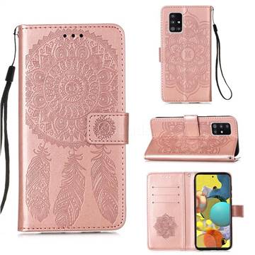 Embossing Dream Catcher Mandala Flower Leather Wallet Case for Samsung Galaxy A51 5G - Rose Gold