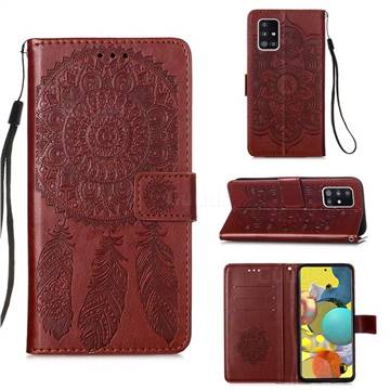 Embossing Dream Catcher Mandala Flower Leather Wallet Case for Samsung Galaxy A51 5G - Brown