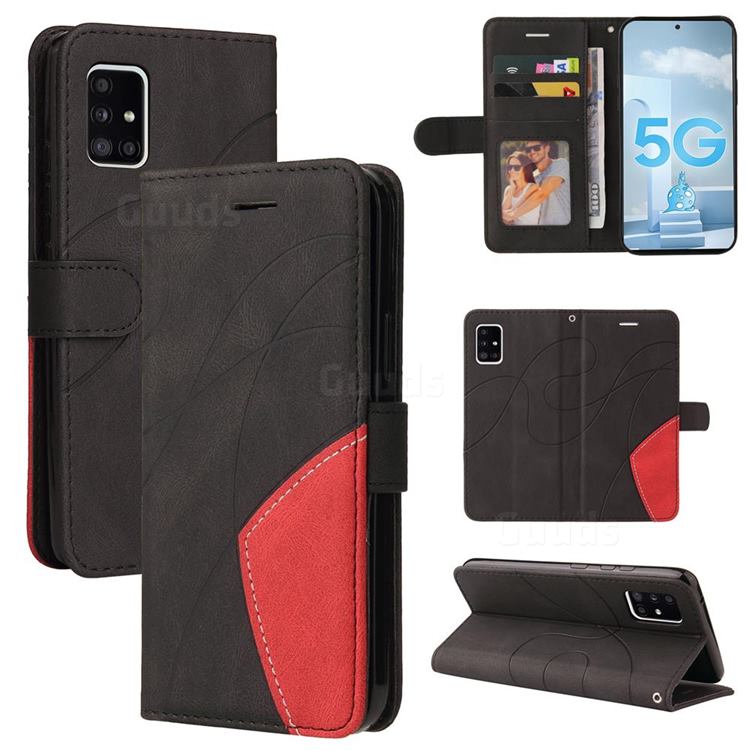 Luxury Two-color Stitching Leather Wallet Case Cover for Samsung Galaxy A51 5G - Black