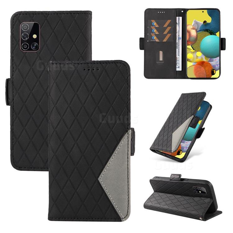Grid Pattern Splicing Protective Wallet Case Cover for Samsung Galaxy A51 5G - Black