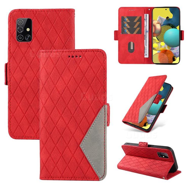 Grid Pattern Splicing Protective Wallet Case Cover for Samsung Galaxy A51 5G - Red