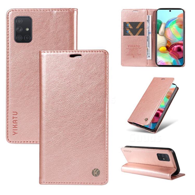 YIKATU Litchi Card Magnetic Automatic Suction Leather Flip Cover for Samsung Galaxy A51 5G - Rose Gold