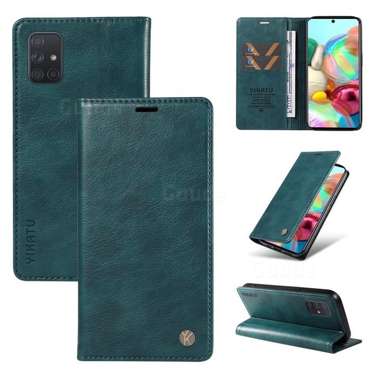 YIKATU Litchi Card Magnetic Automatic Suction Leather Flip Cover for Samsung Galaxy A51 5G - Dark Blue