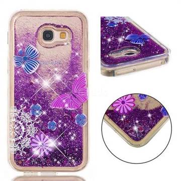 Purple Flower Butterfly Dynamic Liquid Glitter Quicksand Soft TPU Case for Samsung Galaxy A5 2017 A520