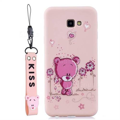 Pink Flower Bear Soft Kiss Candy Hand Strap Silicone Case for Samsung Galaxy A5 2017 A520