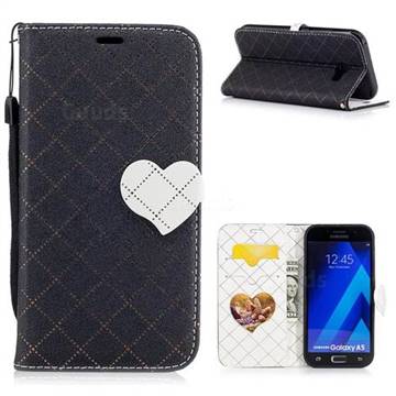Symphony Checkered Dual Color PU Heart Leather Wallet Case for Samsung Galaxy A5 2017 A520 - Black
