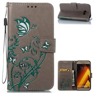 Embossing Narcissus Butterfly Leather Wallet Case for Samsung Galaxy A5 2017 A520 - Gray