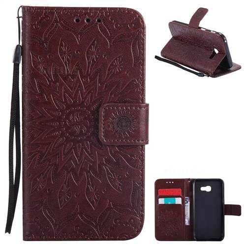 Embossing Sunflower Leather Wallet Case for Samsung Galaxy A5 2017 A520 - Brown