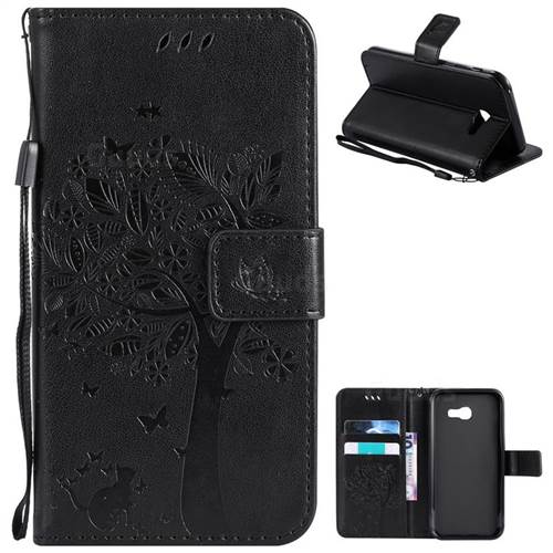 Embossing Butterfly Tree Leather Wallet Case for Samsung Galaxy A5 2017 A520 - Black