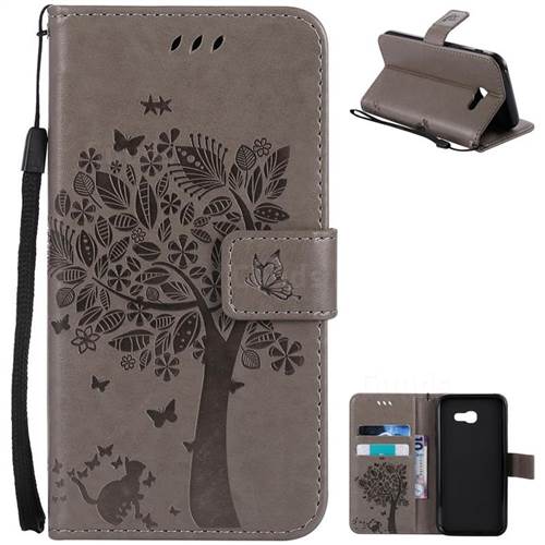 Embossing Butterfly Tree Leather Wallet Case for Samsung Galaxy A5 2017 A520 - Grey