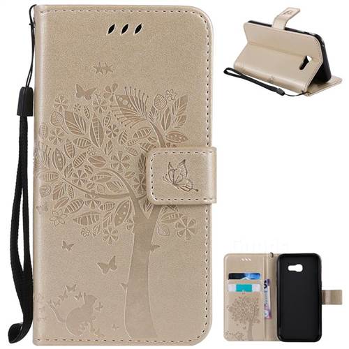 Embossing Butterfly Tree Leather Wallet Case for Samsung Galaxy A5 2017 A520 - Champagne