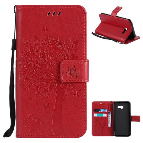 Embossing Butterfly Tree Leather Wallet Case for Samsung Galaxy A5 2017 A520 - Red