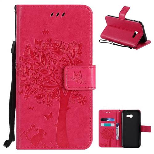 Embossing Butterfly Tree Leather Wallet Case for Samsung Galaxy A5 2017 A520 - Rose