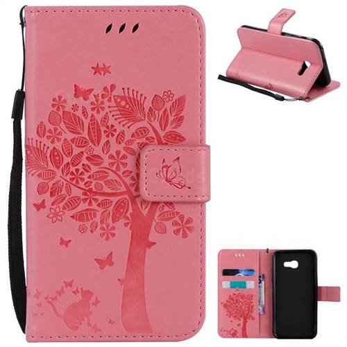 Embossing Butterfly Tree Leather Wallet Case for Samsung Galaxy A5 2017 A520 - Pink