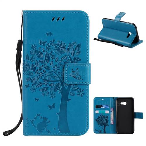 Embossing Butterfly Tree Leather Wallet Case for Samsung Galaxy A5 2017 A520 - Blue
