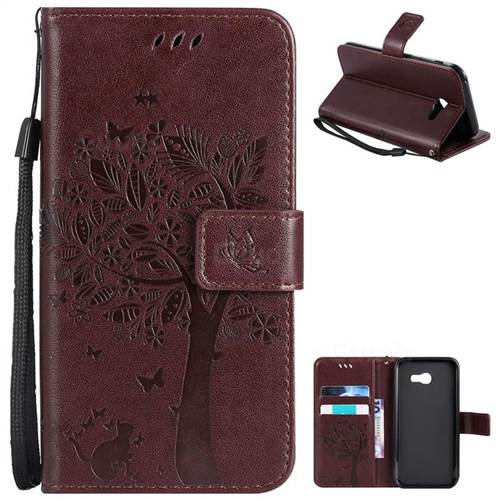 Embossing Butterfly Tree Leather Wallet Case for Samsung Galaxy A5 2017 A520 - Coffee