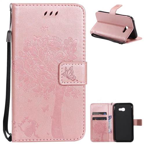 Embossing Butterfly Tree Leather Wallet Case for Samsung Galaxy A5 2017 A520 - Rose Pink