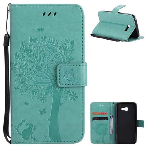 Embossing Butterfly Tree Leather Wallet Case for Samsung Galaxy A5 2017 A520 - Cyan
