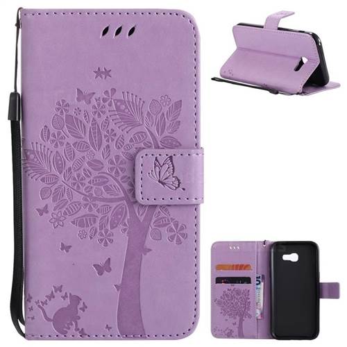 Embossing Butterfly Tree Leather Wallet Case for Samsung Galaxy A5 2017 A520 - Violet