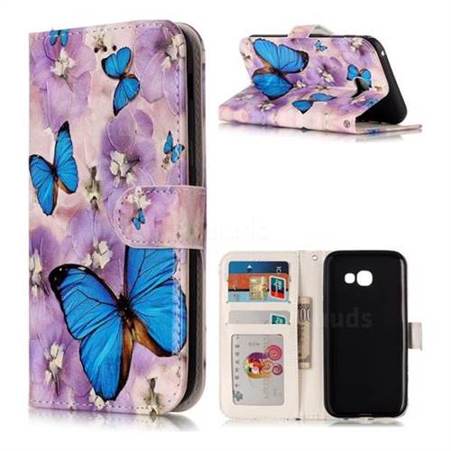 Purple Flowers Butterfly 3D Relief Oil PU Leather Wallet Case for Samsung Galaxy A5 2017 A520